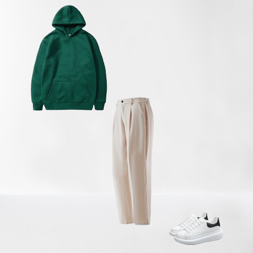 Outfit Completo Sudadera Verde + Pantalón Crema